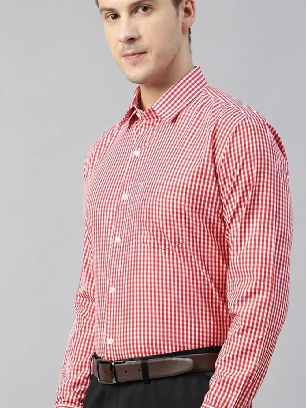 Perry Ellis Red and White Gingham Dress Shirt